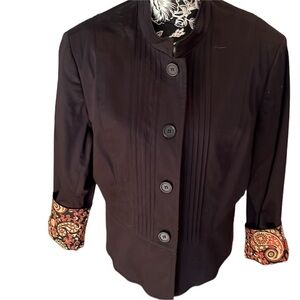 Bandolino size 16 Black jacket mid weight lined print cuffs mandarin collar